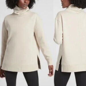 Athleta 24/7 Funnel Neck Sweatshirt Putty Cream Fleece Lined SIZE XS